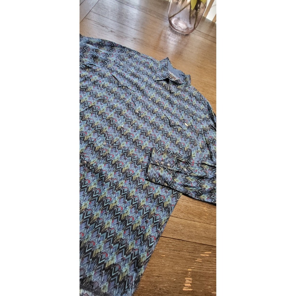 Tin Haul Shirt Mens XL Western Pearl Snap Aztec Stripe Long Sleeve Blue